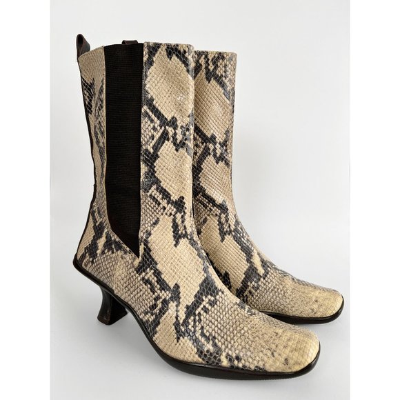 Donald J. Pliner Leather Tall Chelsea Boots Snake Skin Short Kitten Heel Booties - Picture 2 of 9